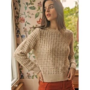 Robert Rodriguez Women's Beige Crochet Pullover Sweater Casual Knit Top SM NWT